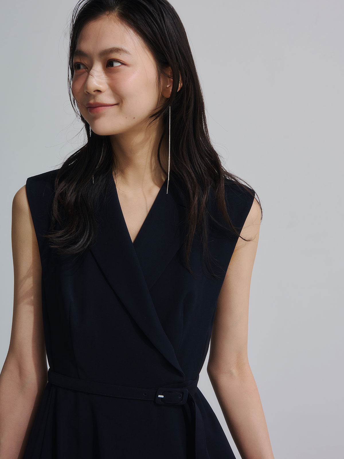 ダブルサテンテーラードフレアワンピース