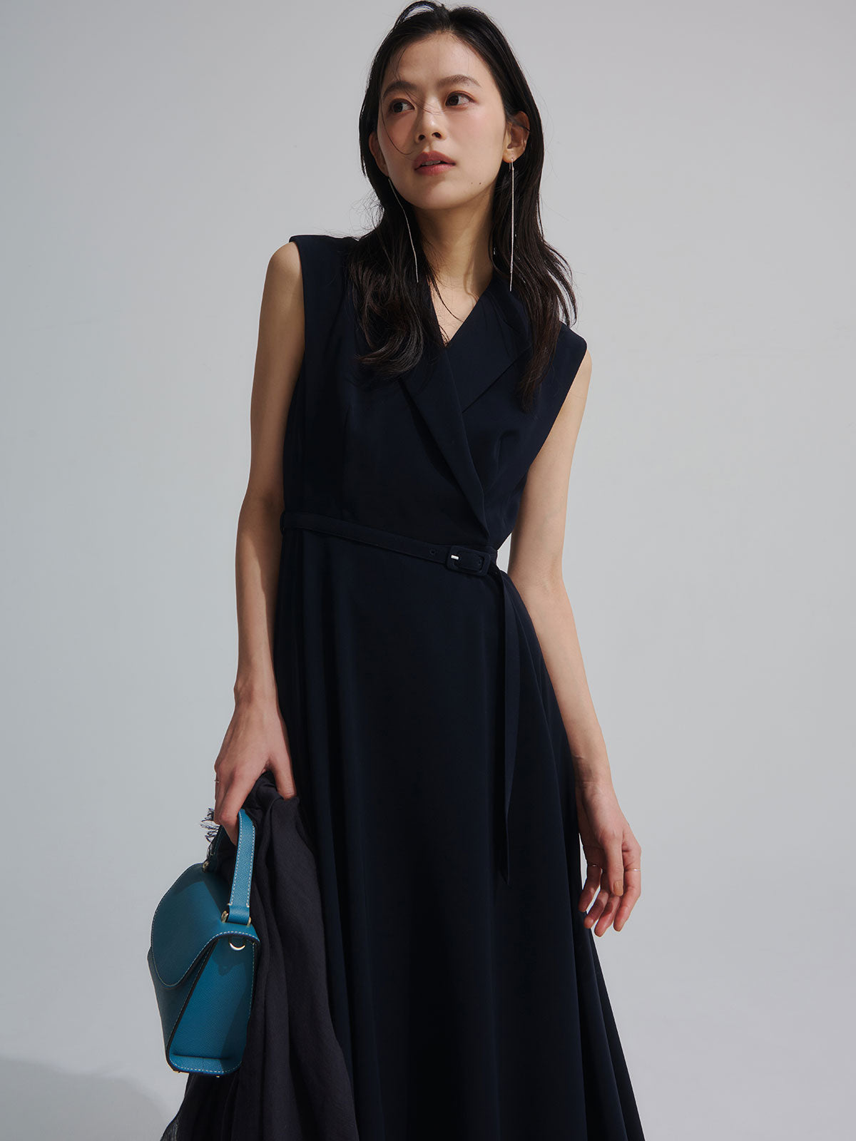 ダブルサテンテーラードフレアワンピース