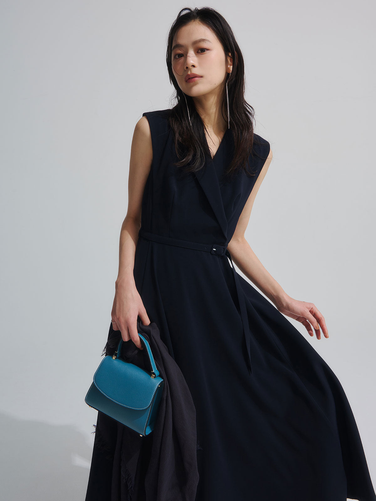 ダブルサテンテーラードフレアワンピース