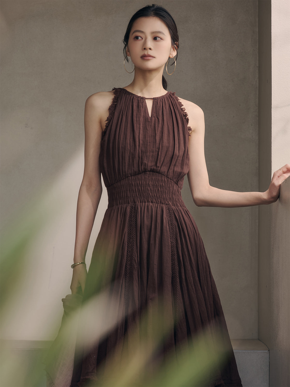 Indiaバックオープンティアードワンピース