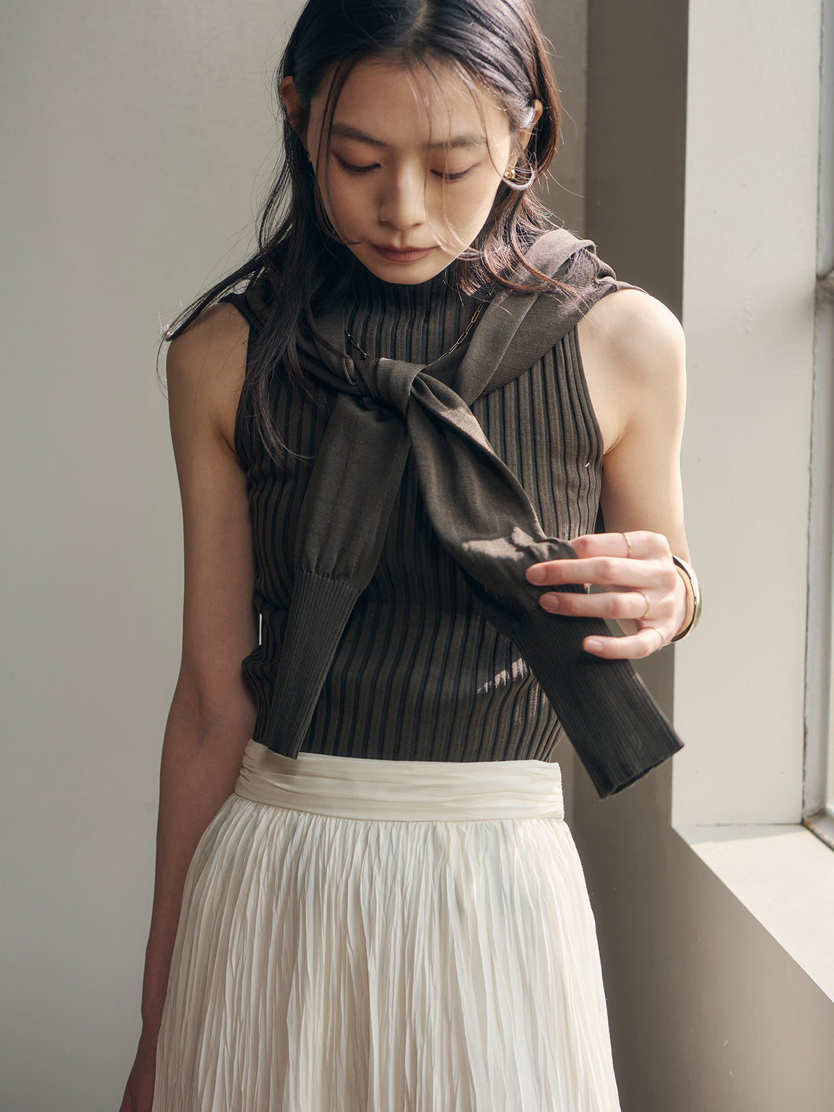 Mercerized Cotton Rib Knit Top