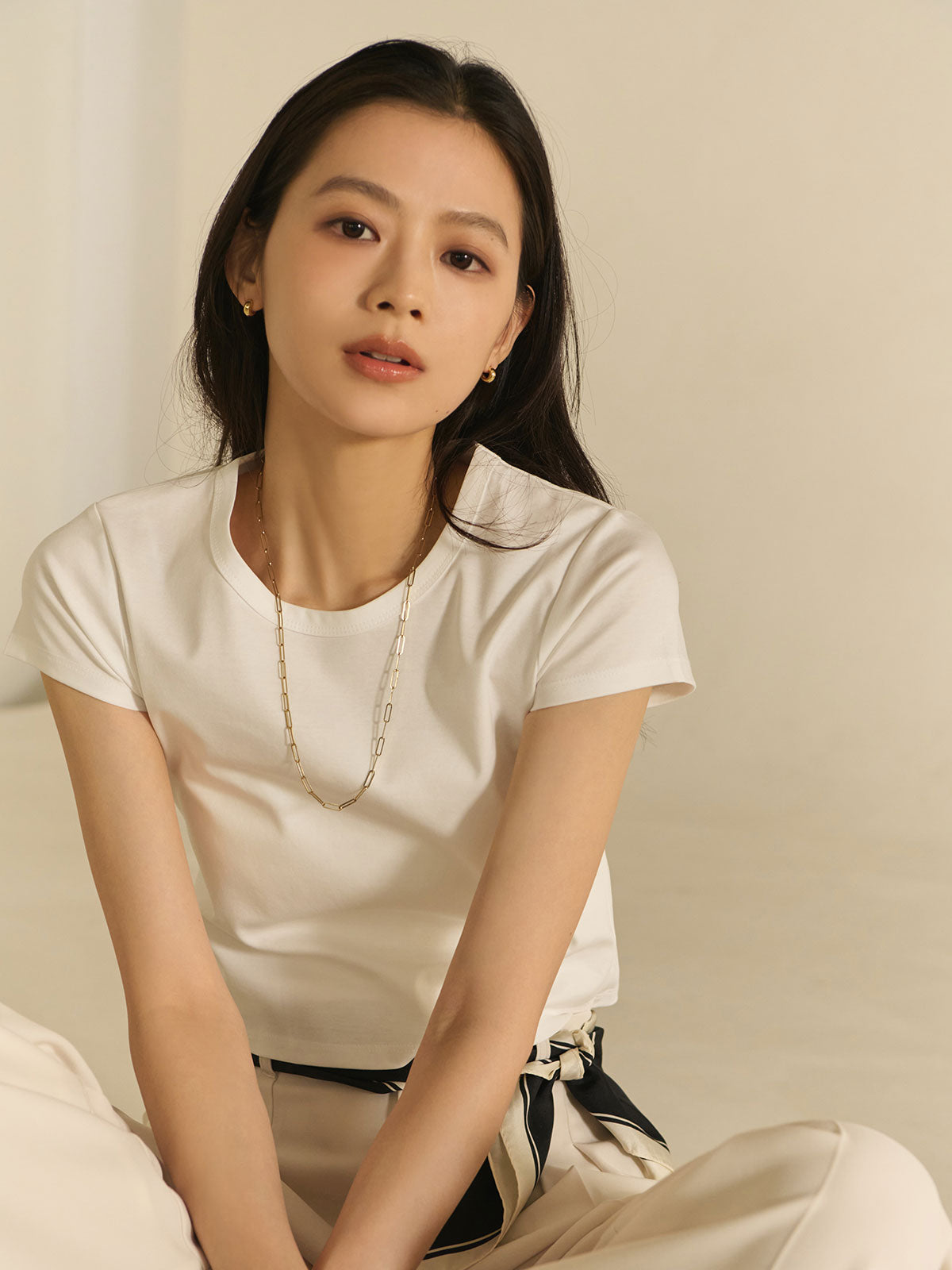 シルクタッチコットンフィットTシャツ