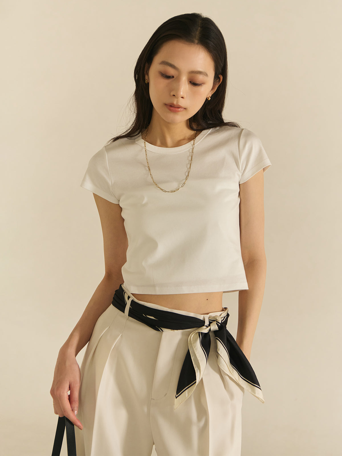 シルクタッチコットンフィットTシャツ