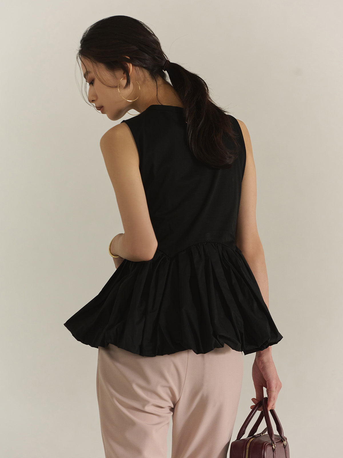 Silk-Touch Cotton Balloon Hem Docking T-Shirt