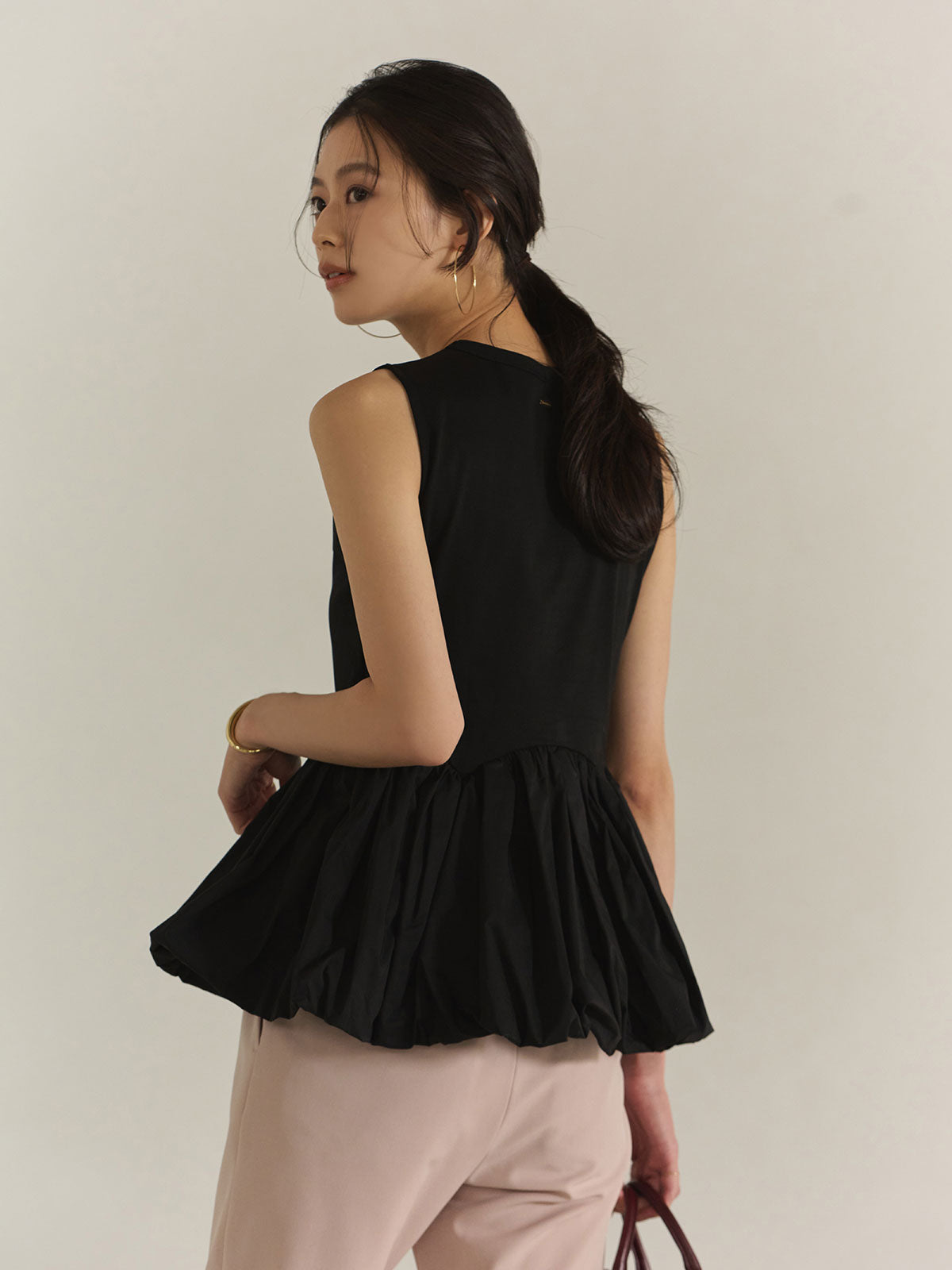 Silk-Touch Cotton Balloon Hem Docking T-Shirt