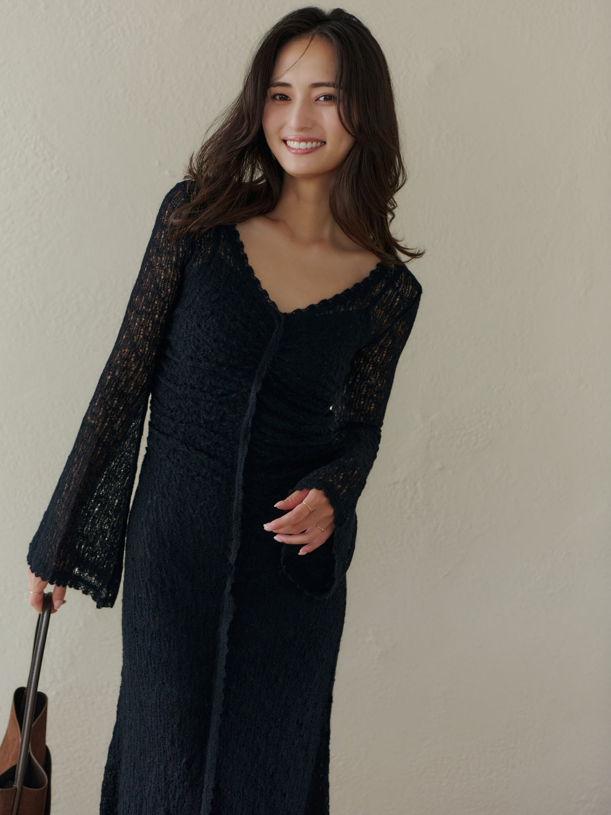 アルパカブレンドレースギャザーワンピース