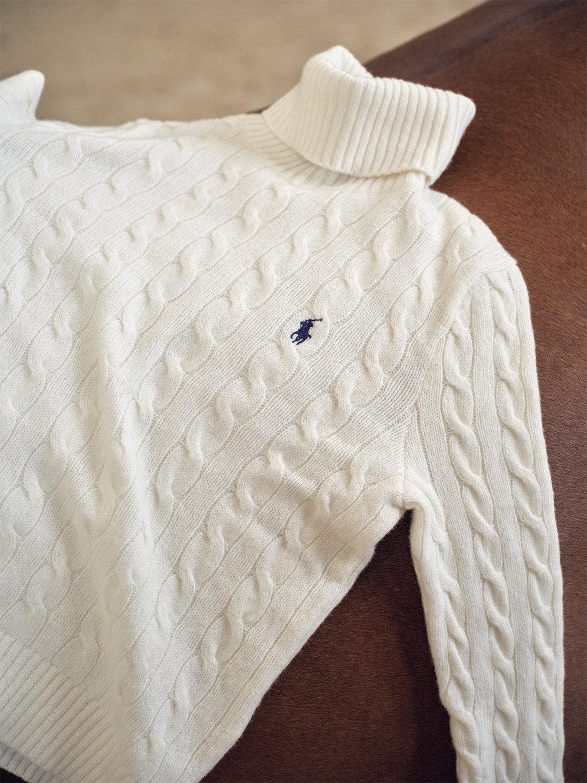 【POLO RALPH LAUREN】Wool-Cashmere Cable Turtleneck Sweater