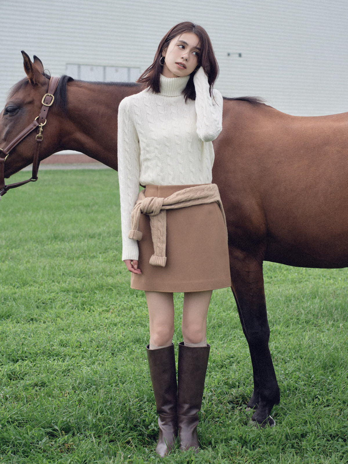 【POLO RALPH LAUREN】Wool-Cashmere Cable Turtleneck Sweater