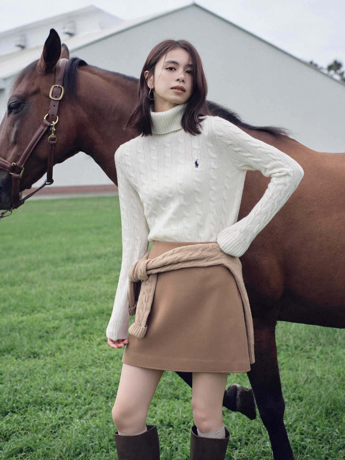 【POLO RALPH LAUREN】Wool-Cashmere Cable Turtleneck Sweater