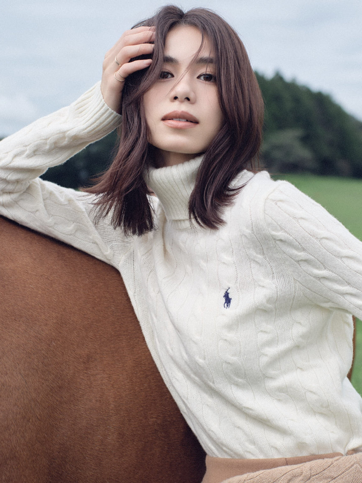 【POLO RALPH LAUREN】Wool-Cashmere Cable Turtleneck Sweater