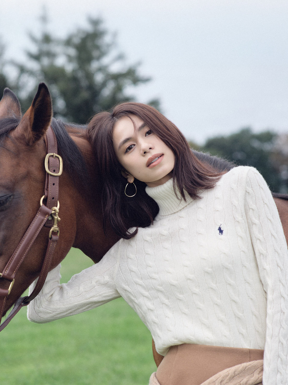 【POLO RALPH LAUREN】Wool-Cashmere Cable Turtleneck Sweater