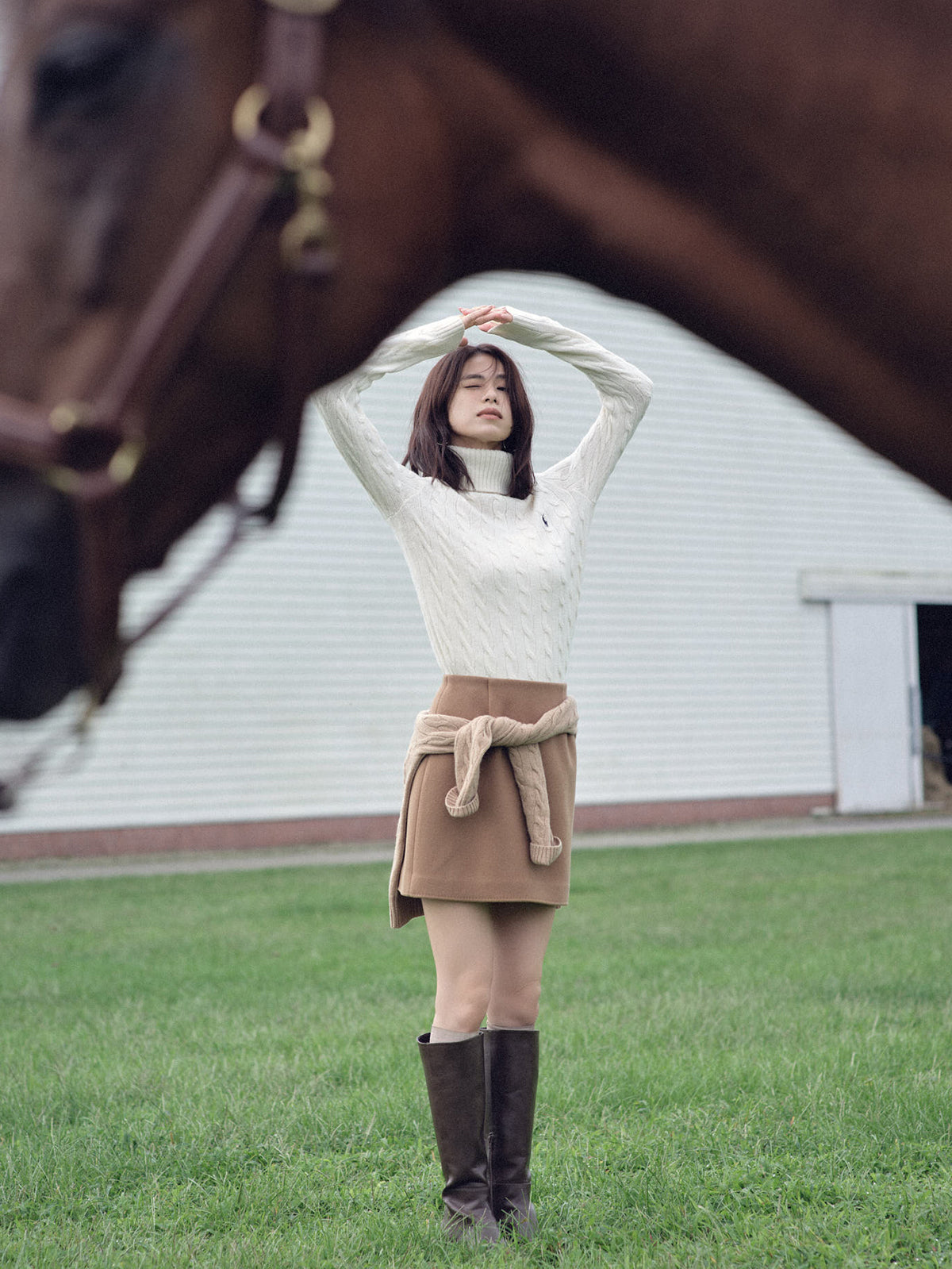 【POLO RALPH LAUREN】Wool-Cashmere Cable Turtleneck Sweater