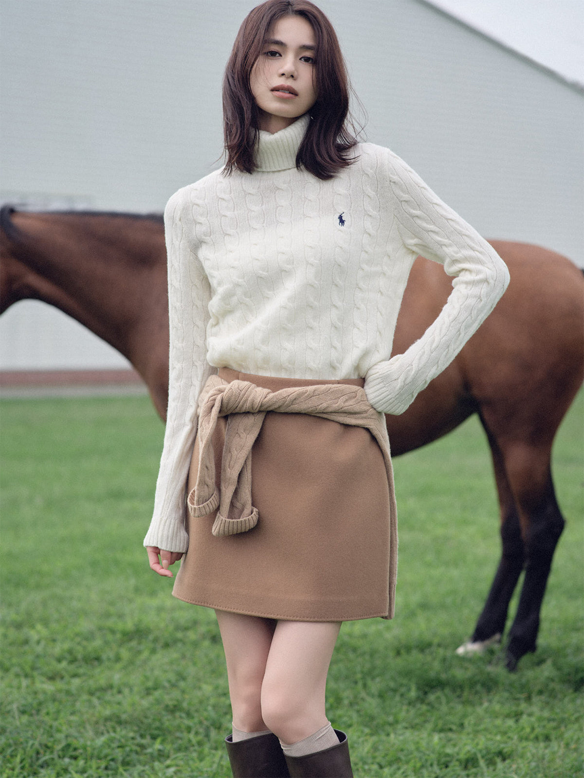 【POLO RALPH LAUREN】Wool-Cashmere Cable Turtleneck Sweater
