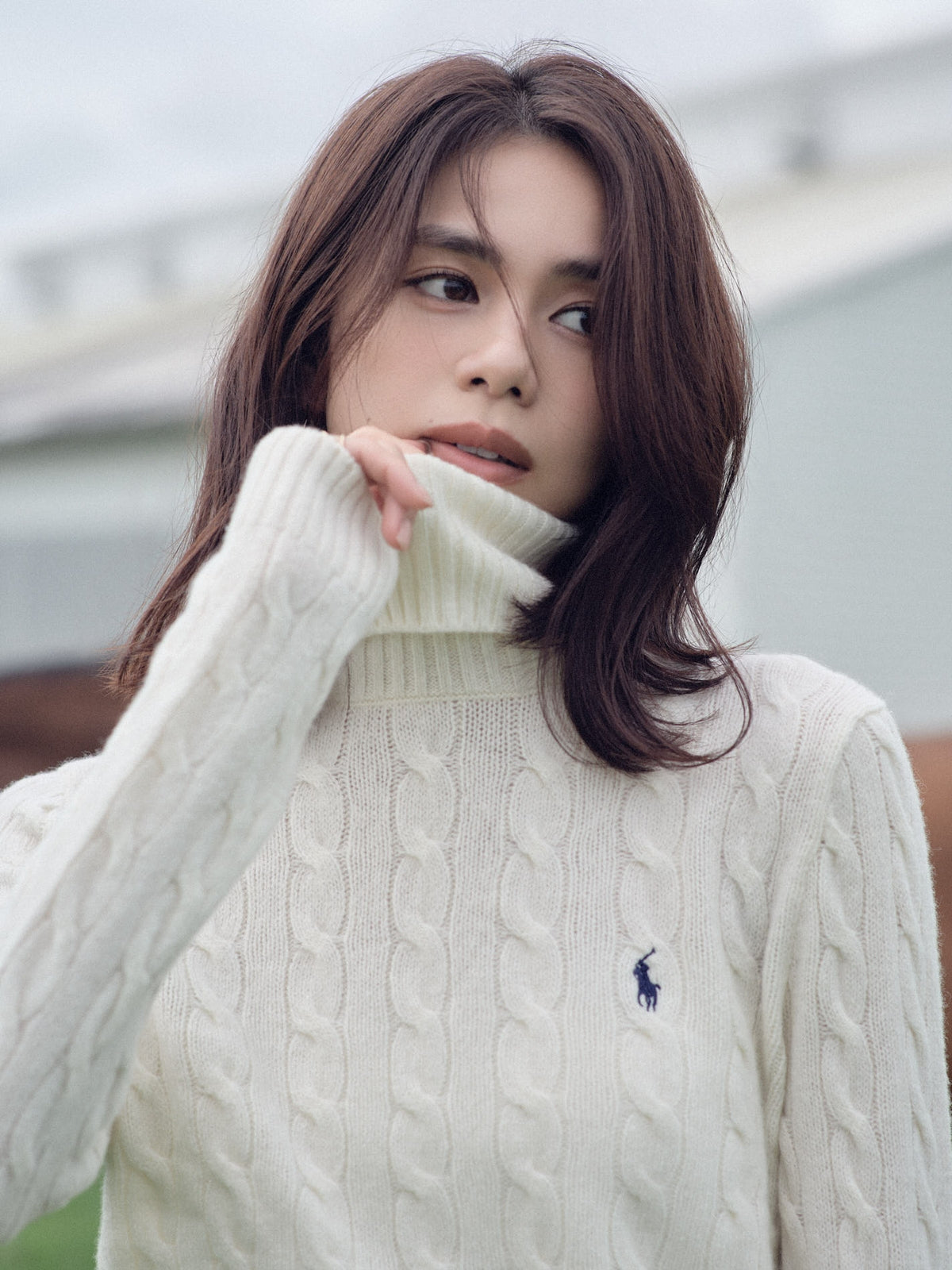 【POLO RALPH LAUREN】Wool-Cashmere Cable Turtleneck Sweater