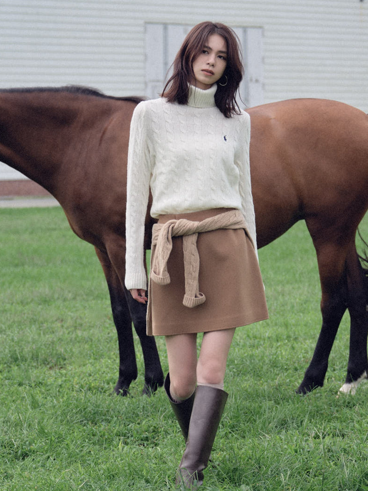 【POLO RALPH LAUREN】Wool-Cashmere Cable Turtleneck Sweater