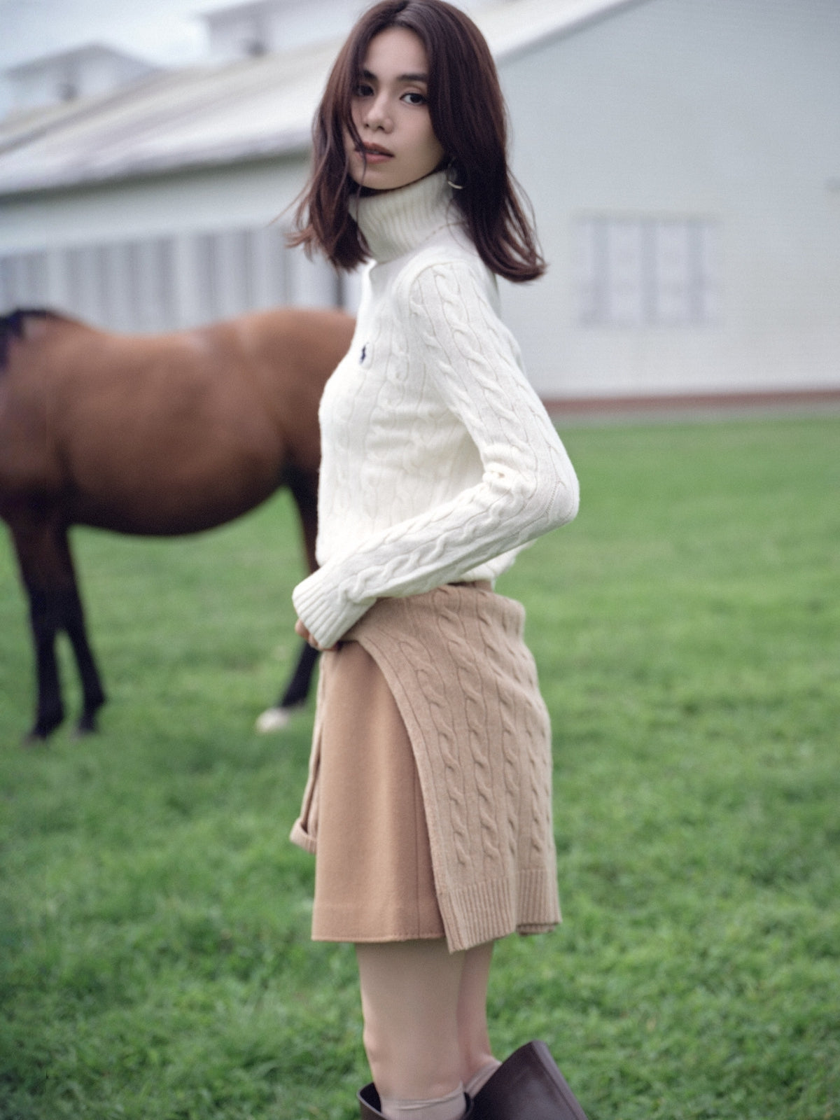 【POLO RALPH LAUREN】Wool-Cashmere Cable Turtleneck Sweater