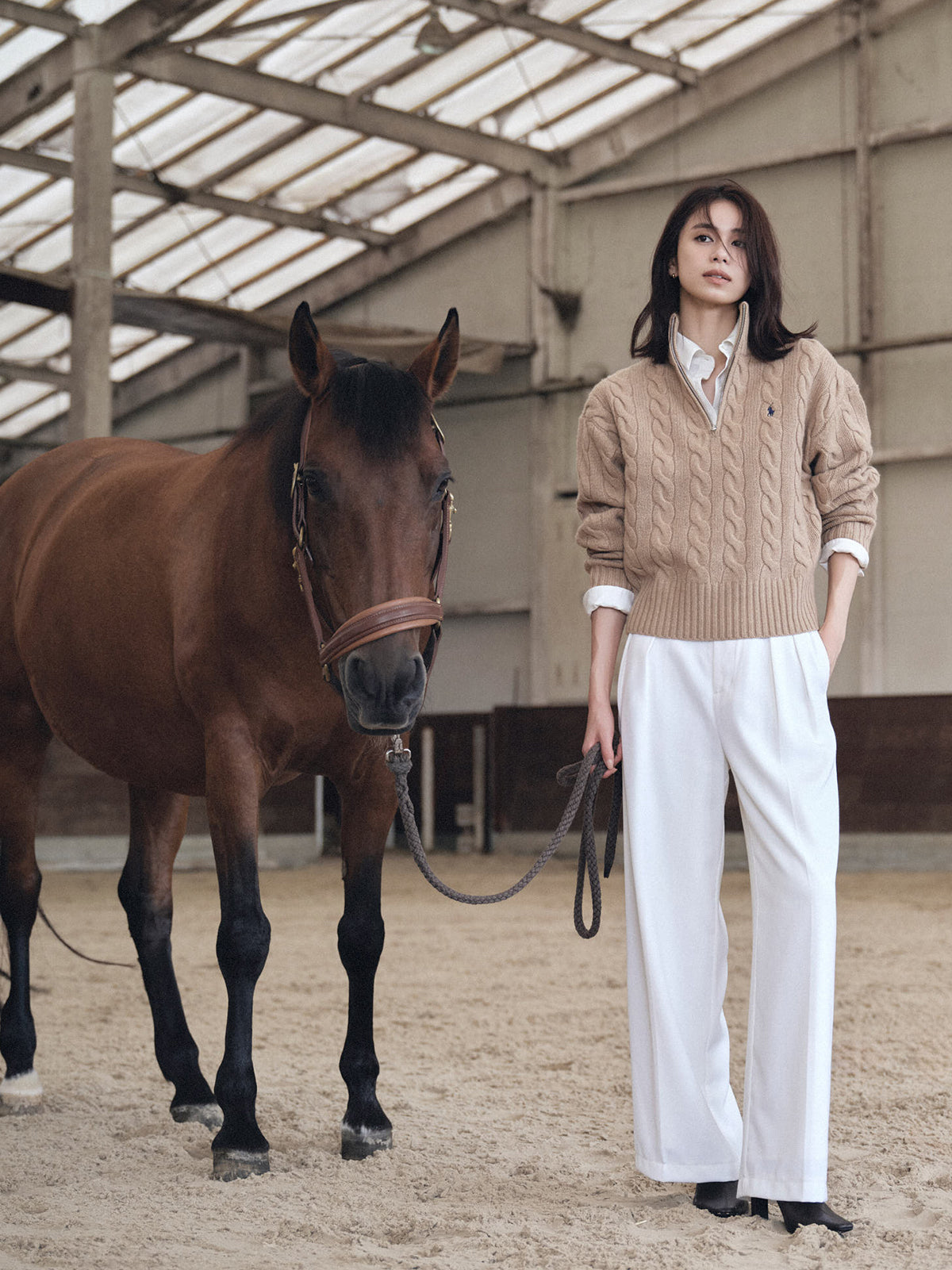 【POLO RALPH LAUREN】Wool-Cashmere Cable Half-Zip Sweater
