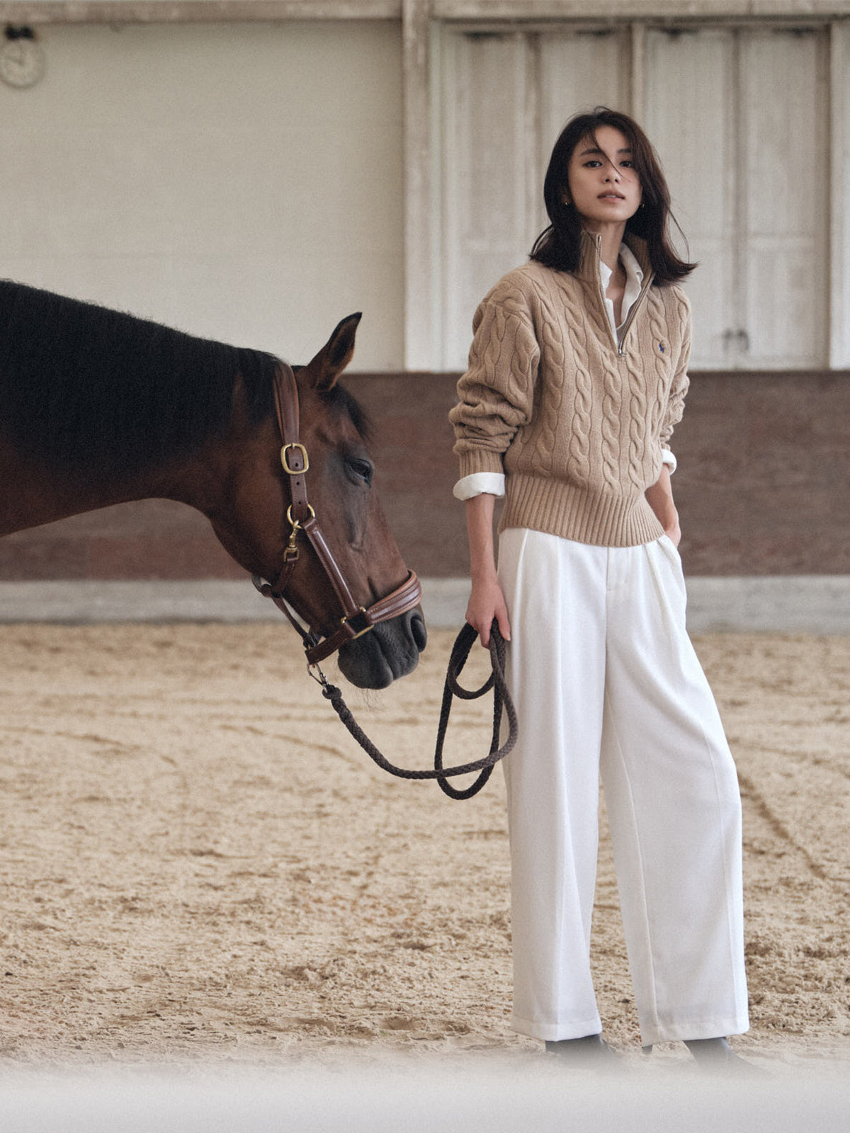 【POLO RALPH LAUREN】Wool-Cashmere Cable Half-Zip Sweater