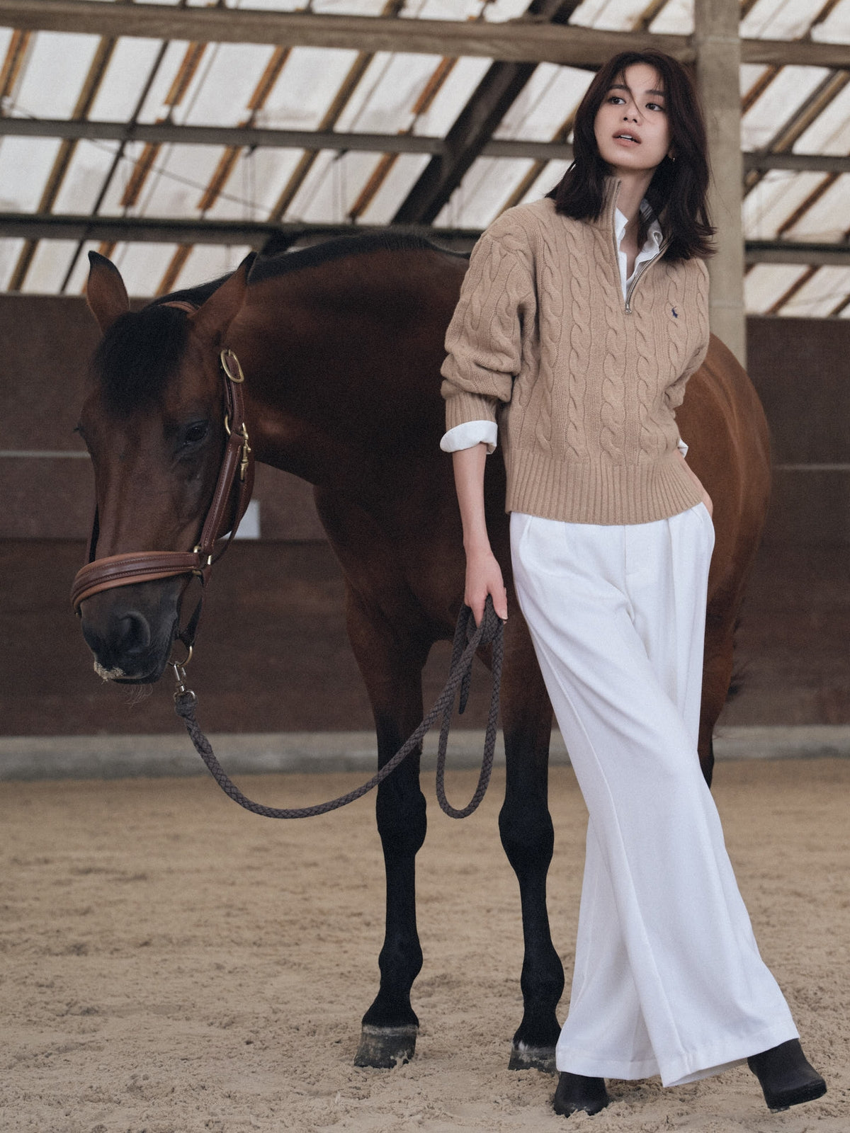 【POLO RALPH LAUREN】Wool-Cashmere Cable Half-Zip Sweater