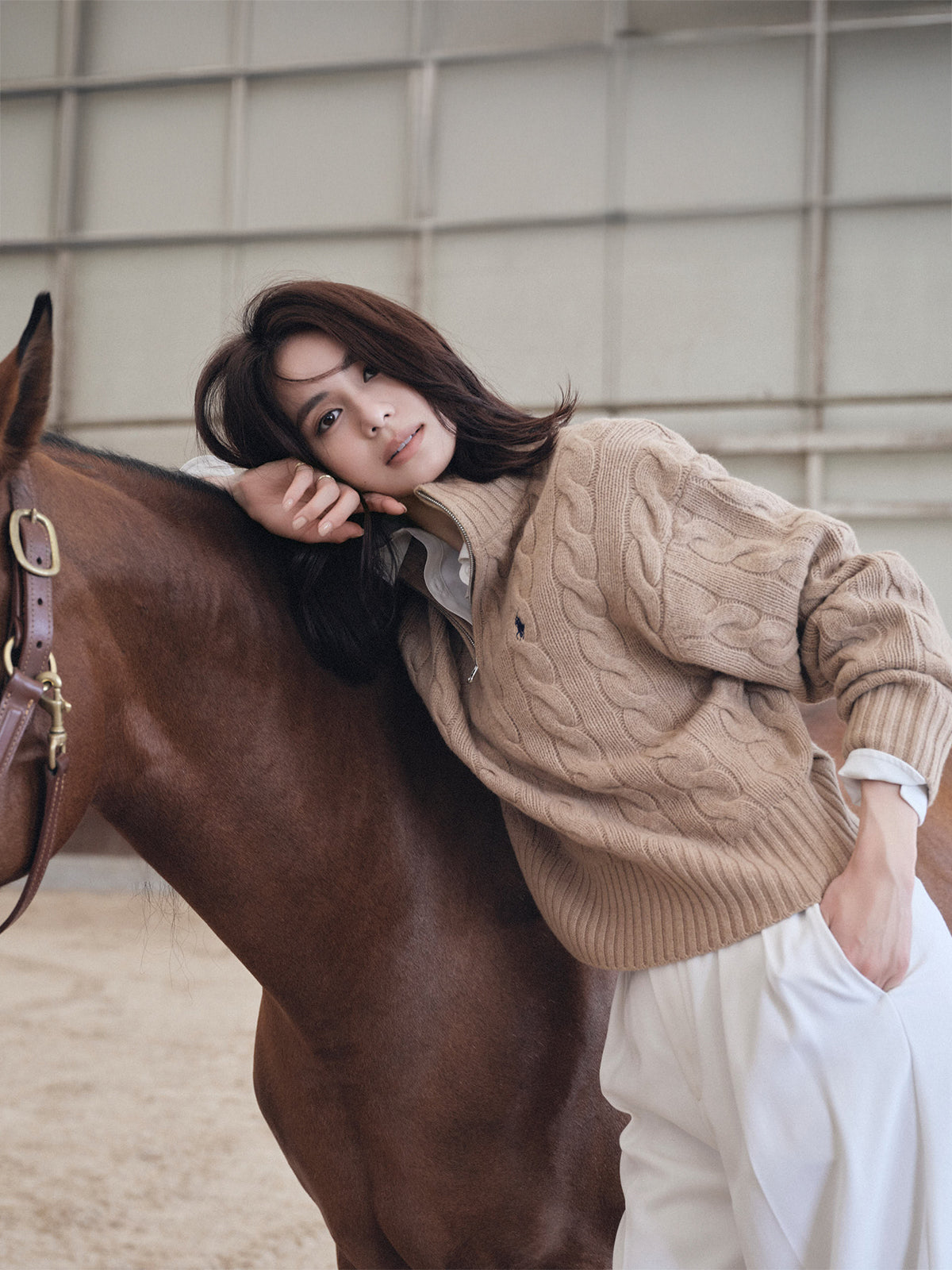 【POLO RALPH LAUREN】Wool-Cashmere Cable Half-Zip Sweater