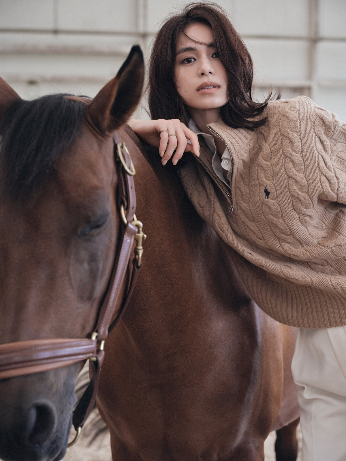 【POLO RALPH LAUREN】Wool-Cashmere Cable Half-Zip Sweater