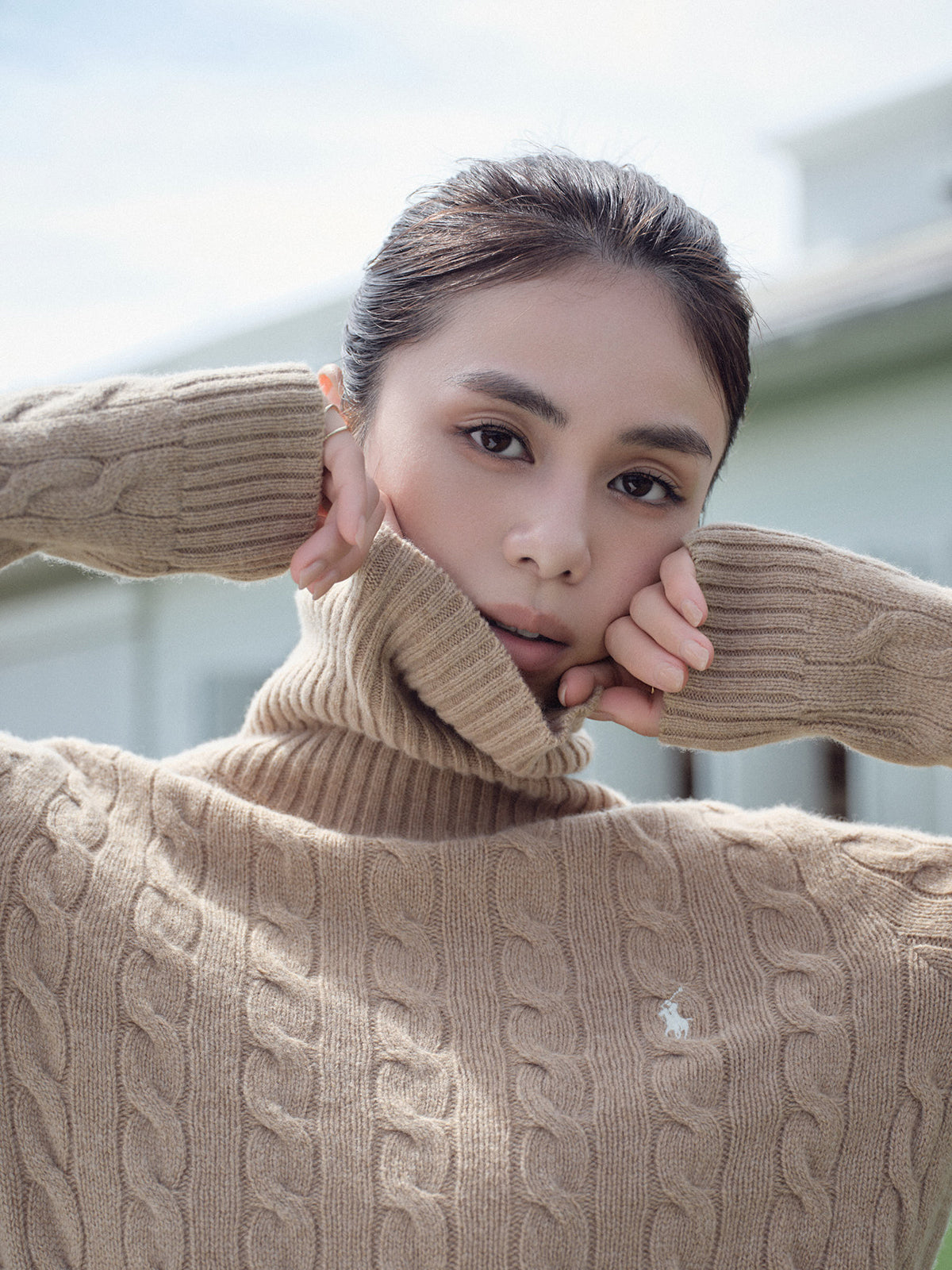 【POLO RALPH LAUREN】Wool-Cashmere Cable Turtleneck Sweater