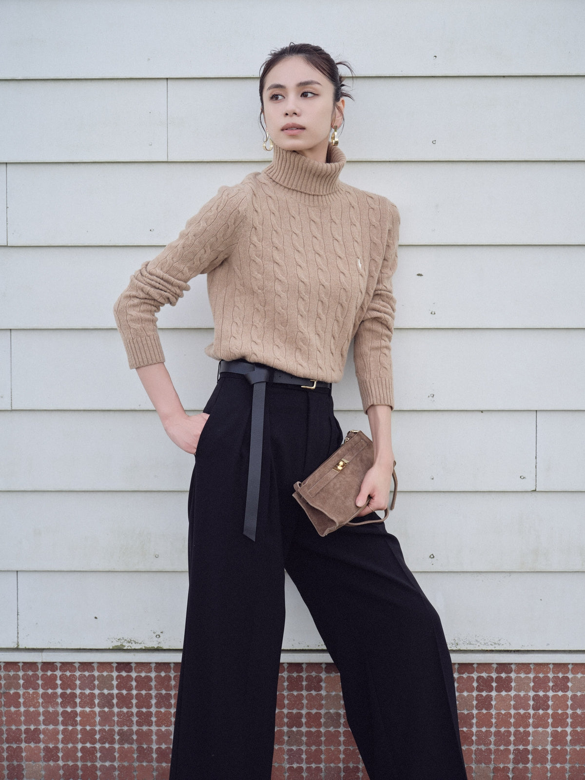 【POLO RALPH LAUREN】Wool-Cashmere Cable Turtleneck Sweater