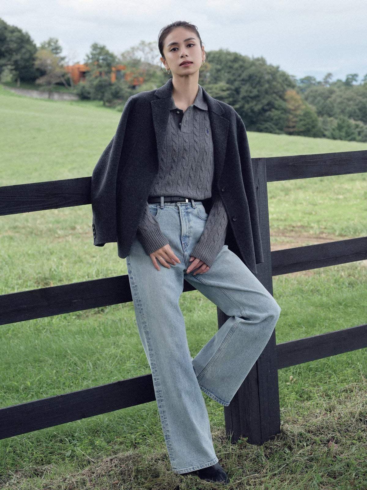 【POLO RALPH LAUREN】Wool-Cashmere Cable Polo Sweater