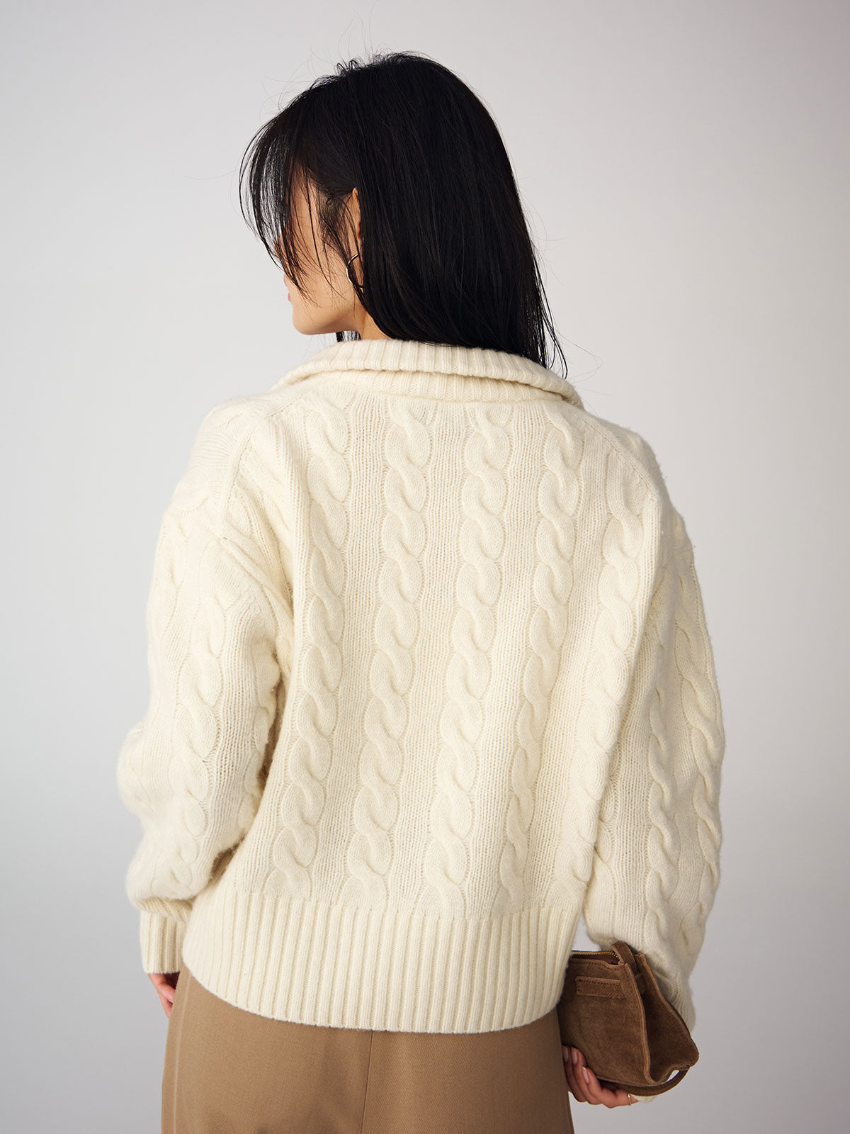 【POLO RALPH LAUREN】Wool-Cashmere Cable Half-Zip Sweater