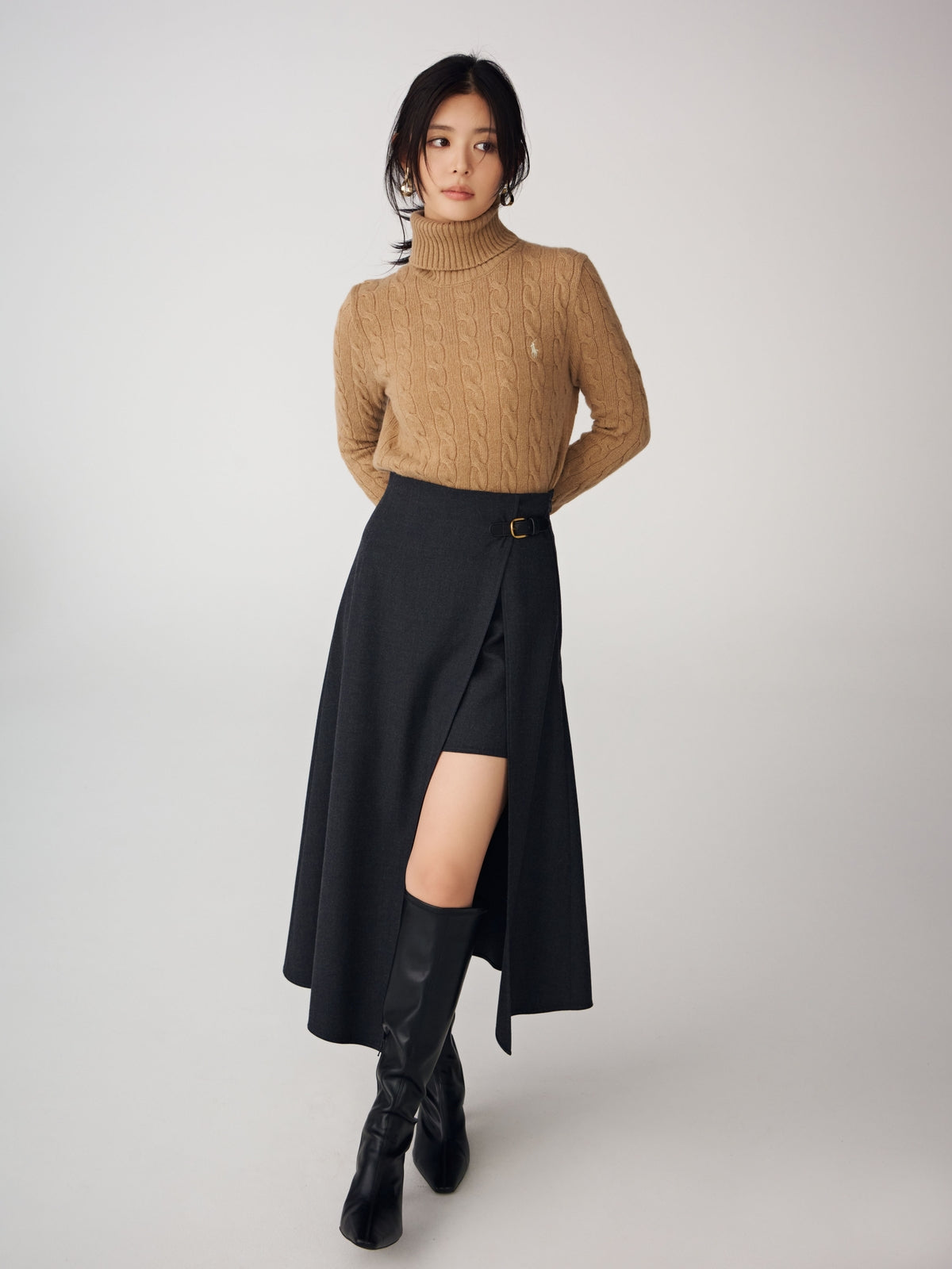 【POLO RALPH LAUREN】Wool-Cashmere Cable Turtleneck Sweater
