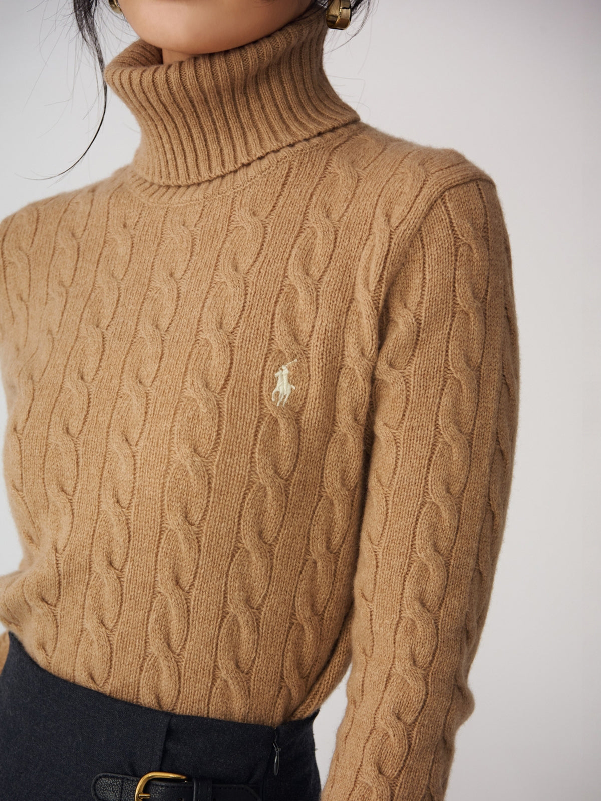 【POLO RALPH LAUREN】Wool-Cashmere Cable Turtleneck Sweater