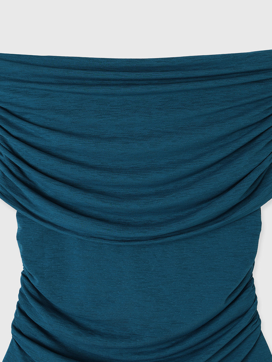 シアーオフショルギャザーカットトップス