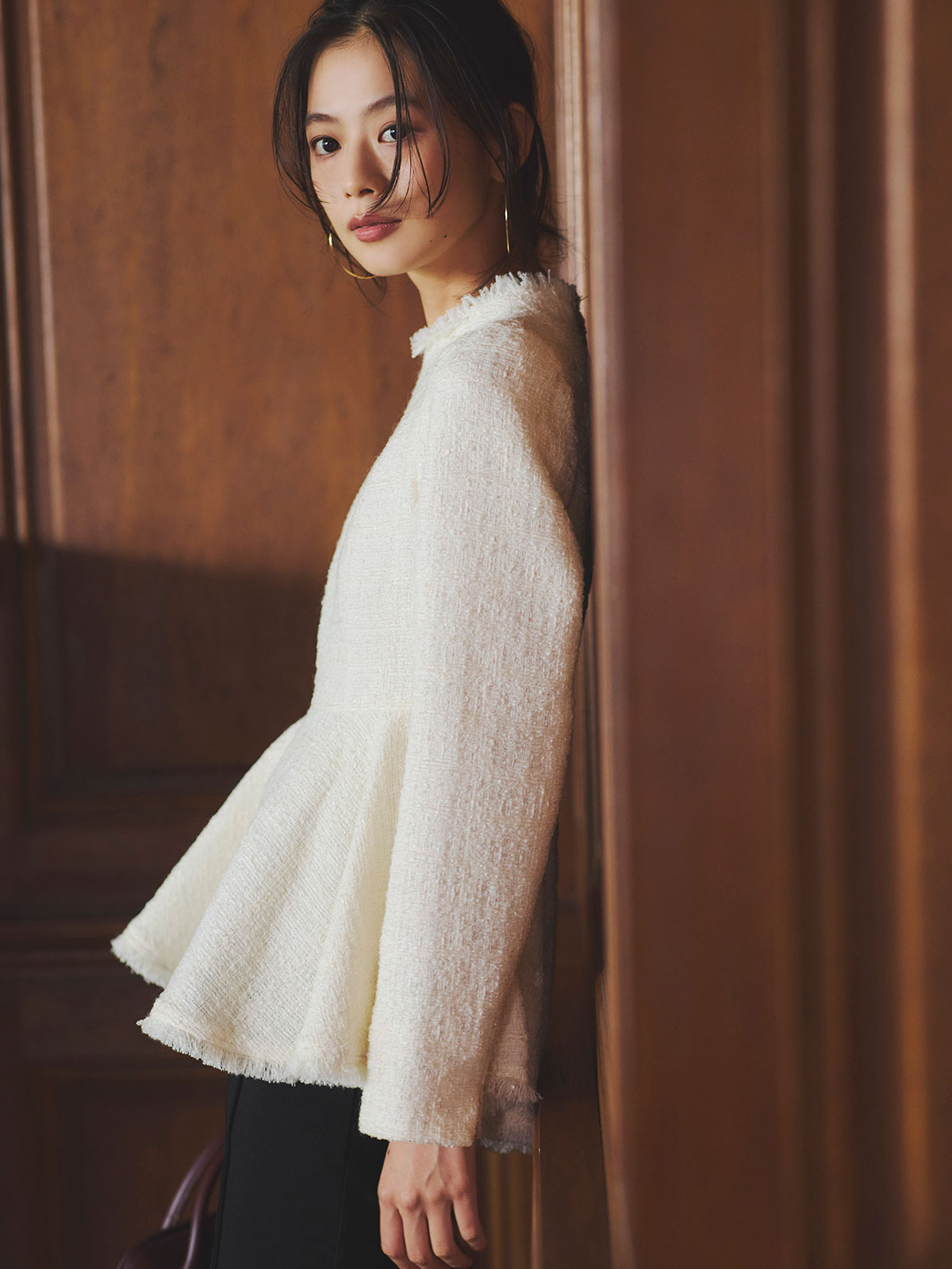 ツイードペプラムブラウス