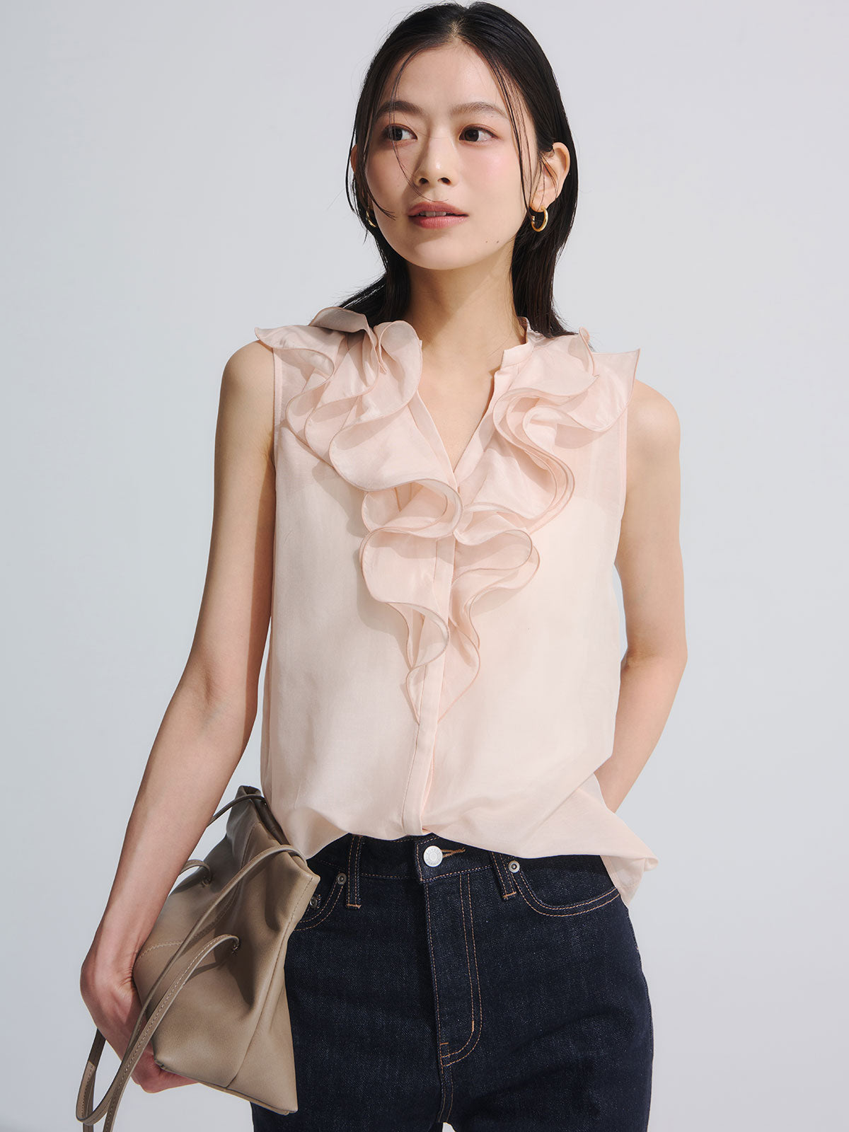 シルクブレンドシアーフリルブラウス