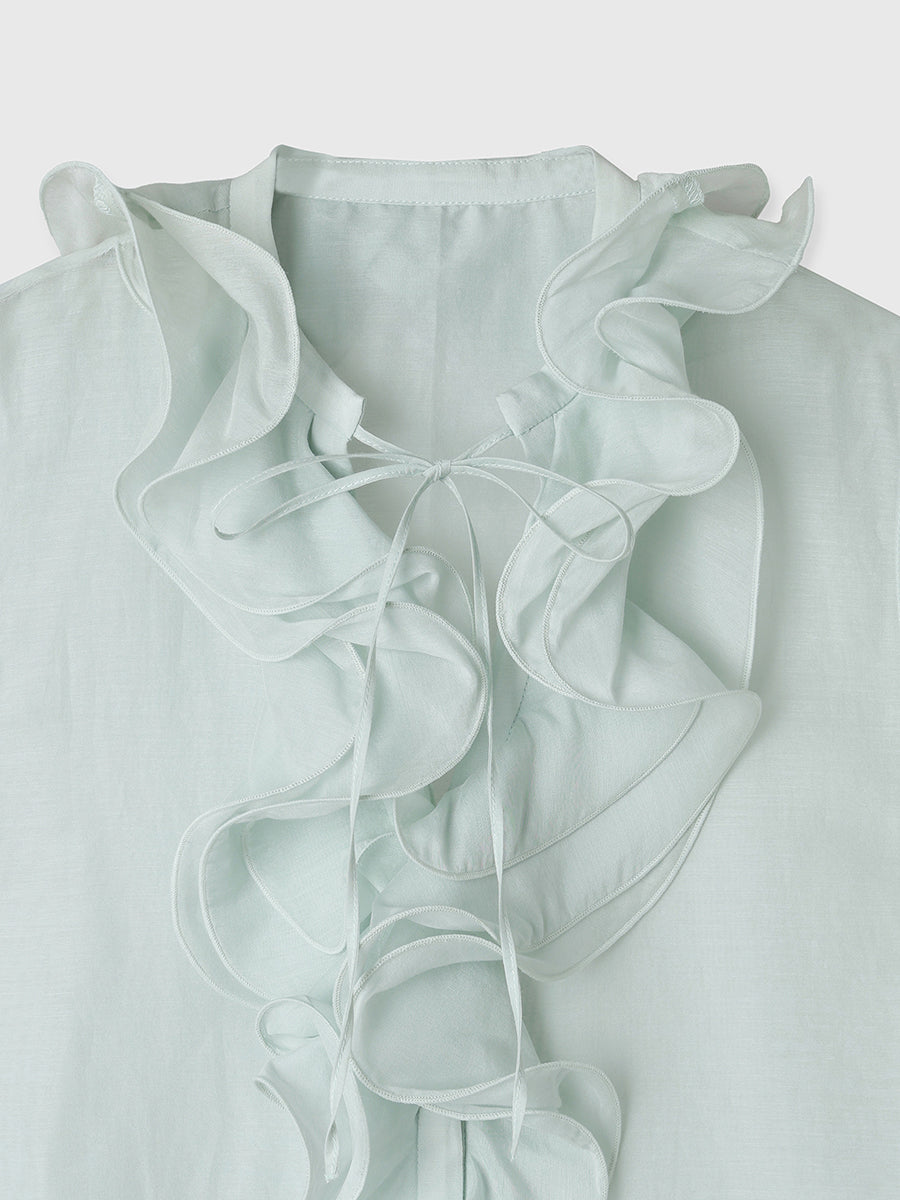 シルクブレンドラッフルブラウス