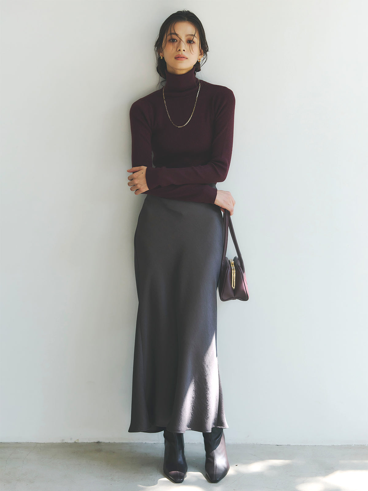 シルクカシミアブレンドフィットリブタートルニット