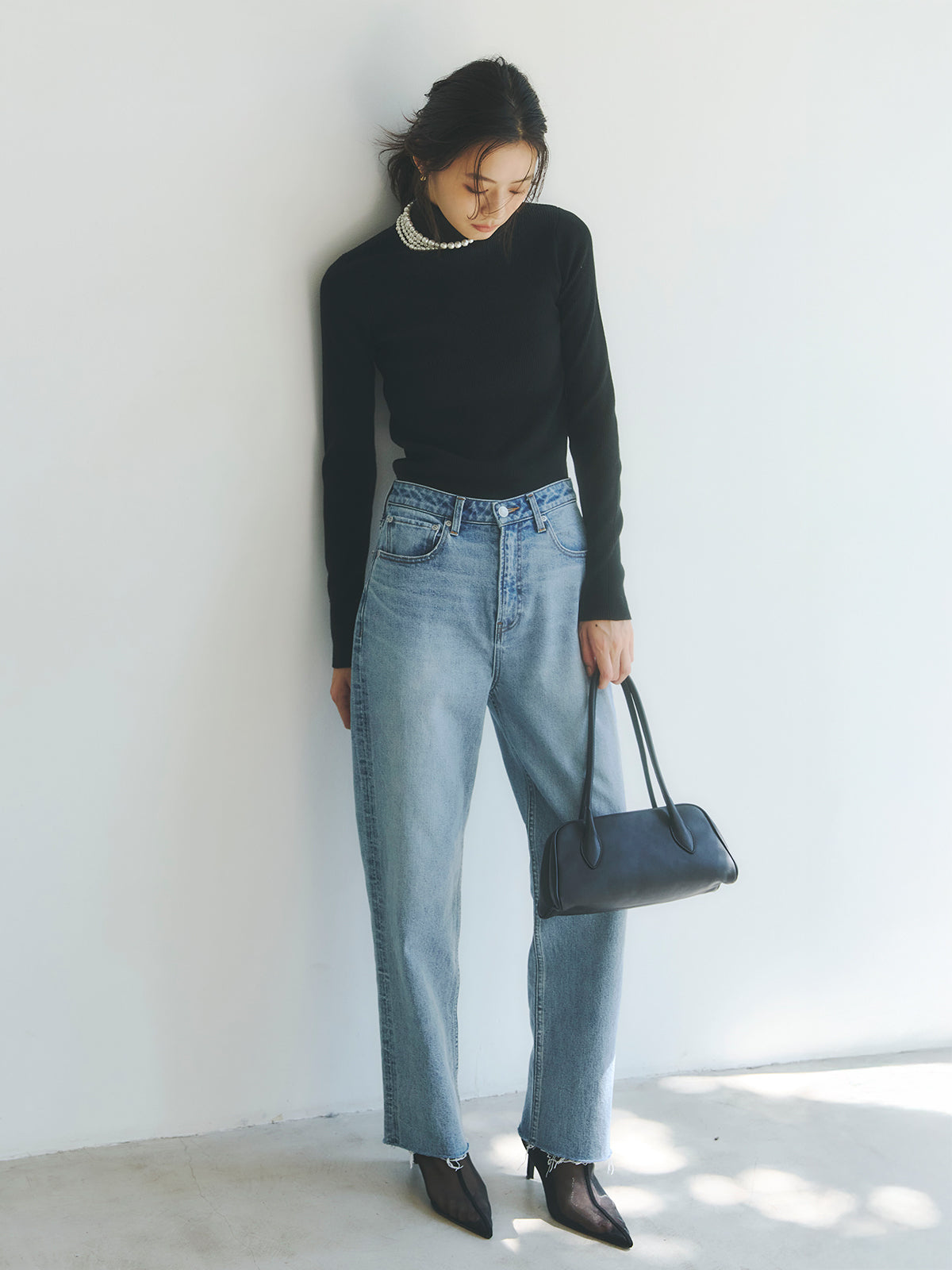 シルクカシミアブレンドフィットリブタートルニット