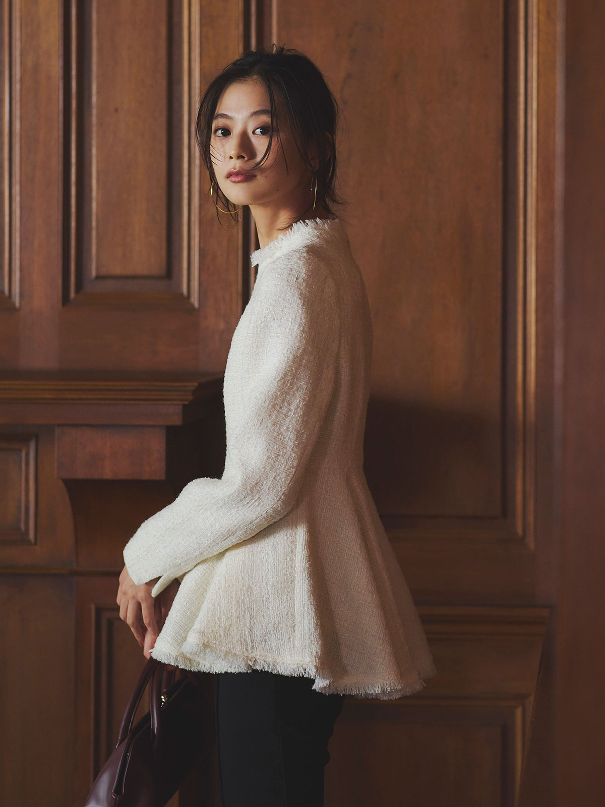 ツイードペプラムブラウス