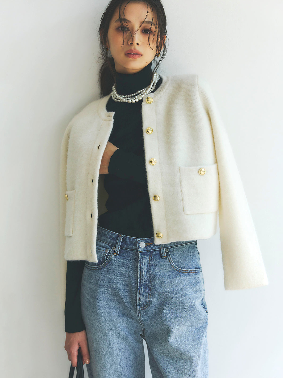 シルクカシミアブレンドフィットリブタートルニット