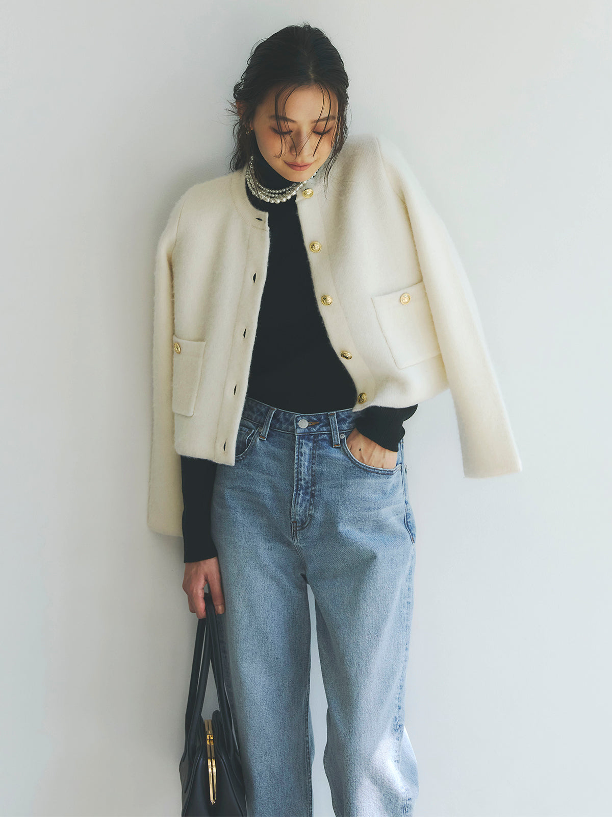 シルクカシミアブレンドフィットリブタートルニット