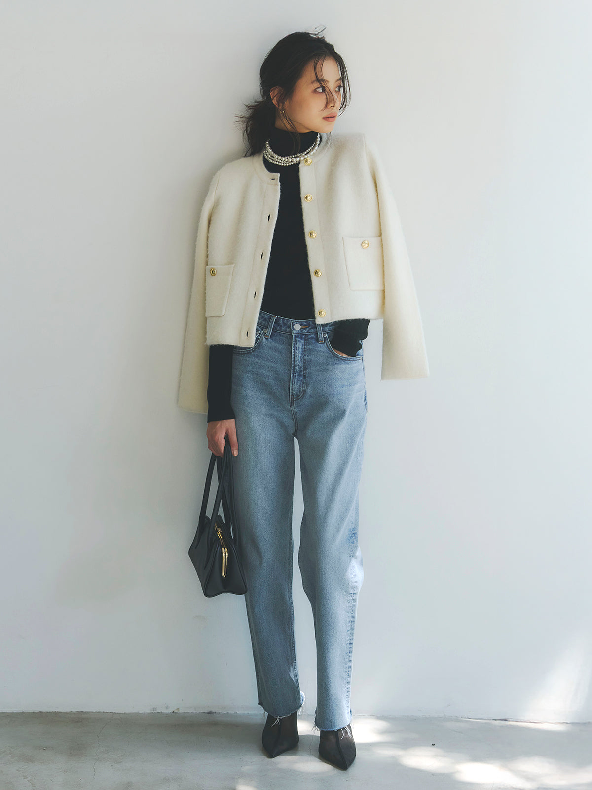 シルクカシミアブレンドフィットリブタートルニット