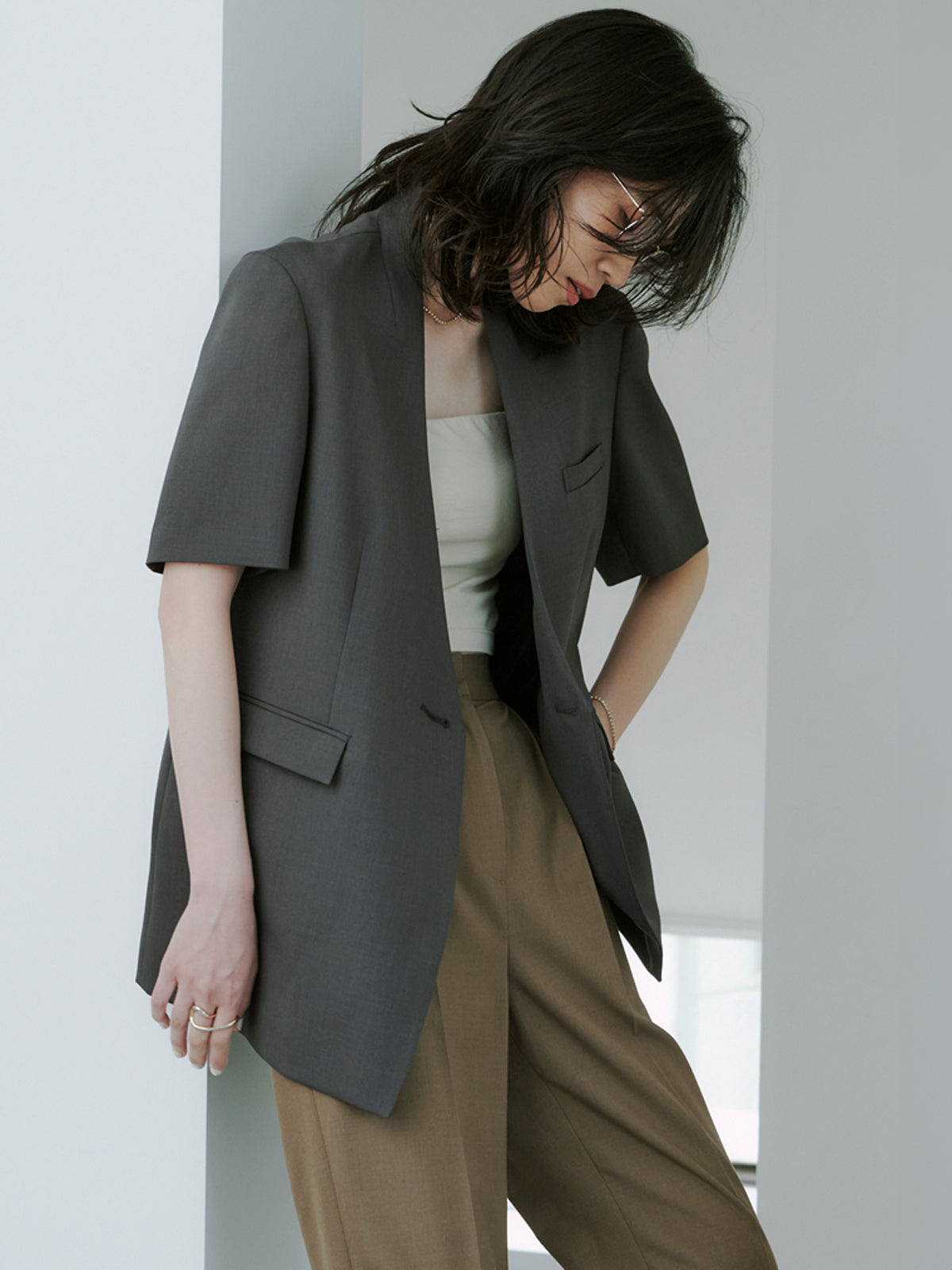 ánuans ハイネックノーカラージャケット ハイネックノーカラージャケット