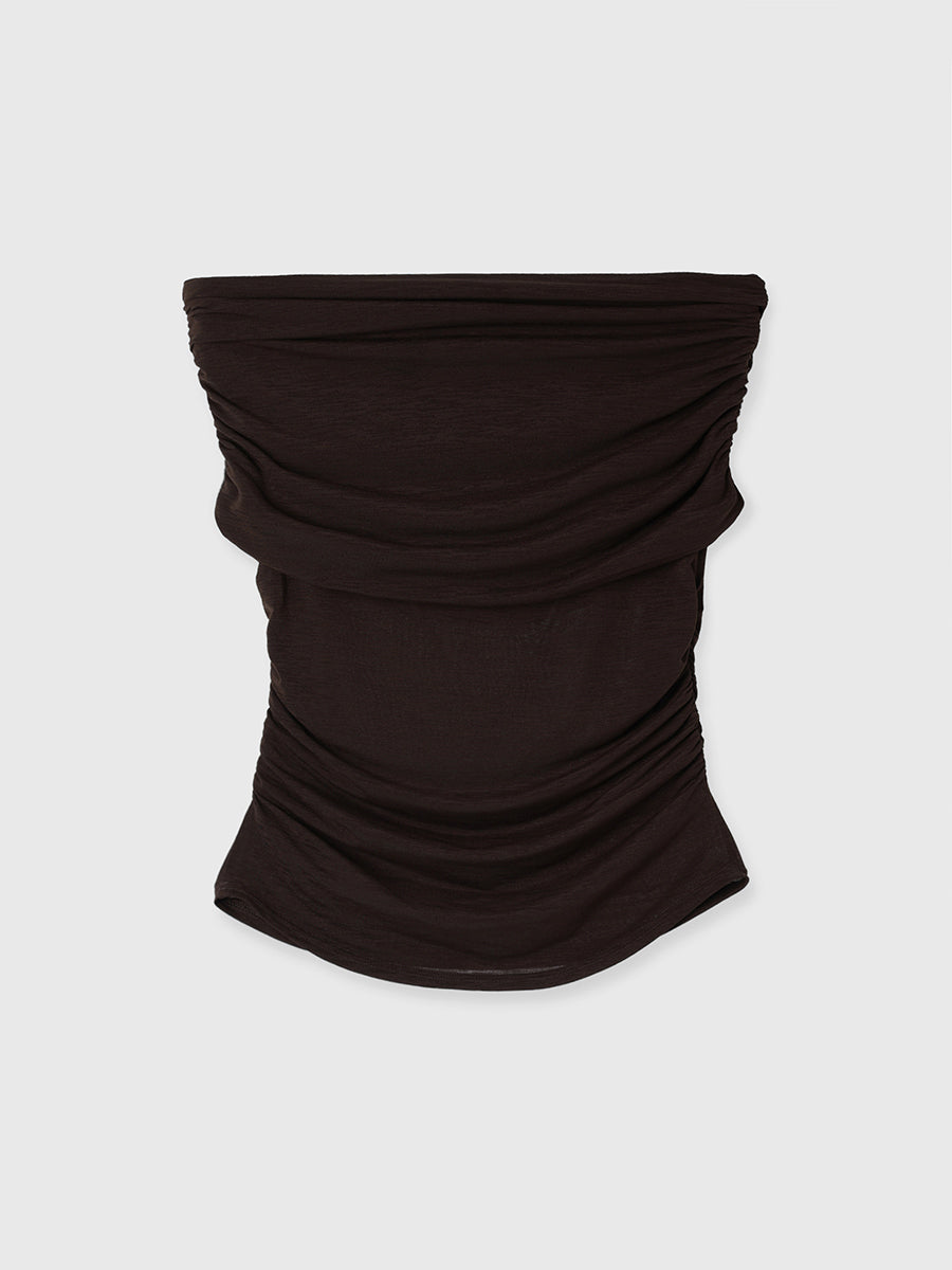 シアーオフショルギャザーカットトップス