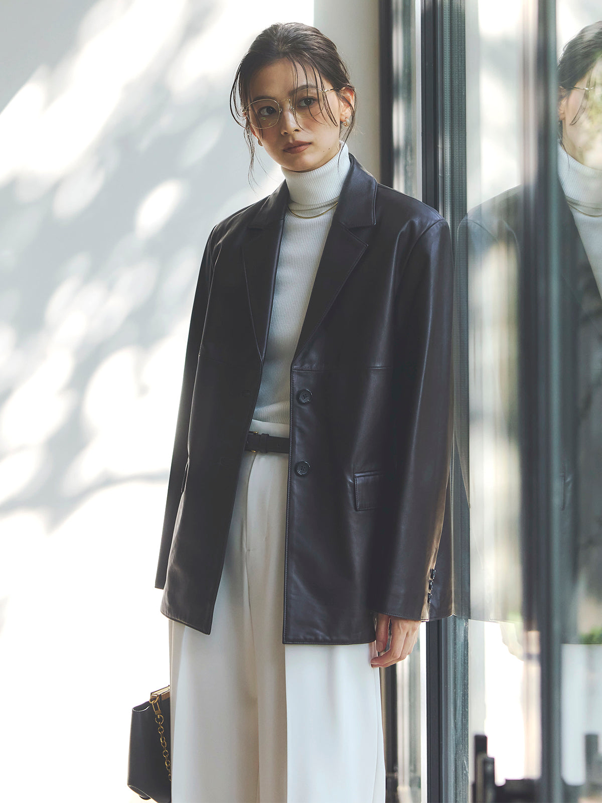 シルクカシミアブレンドフィットリブタートルニット