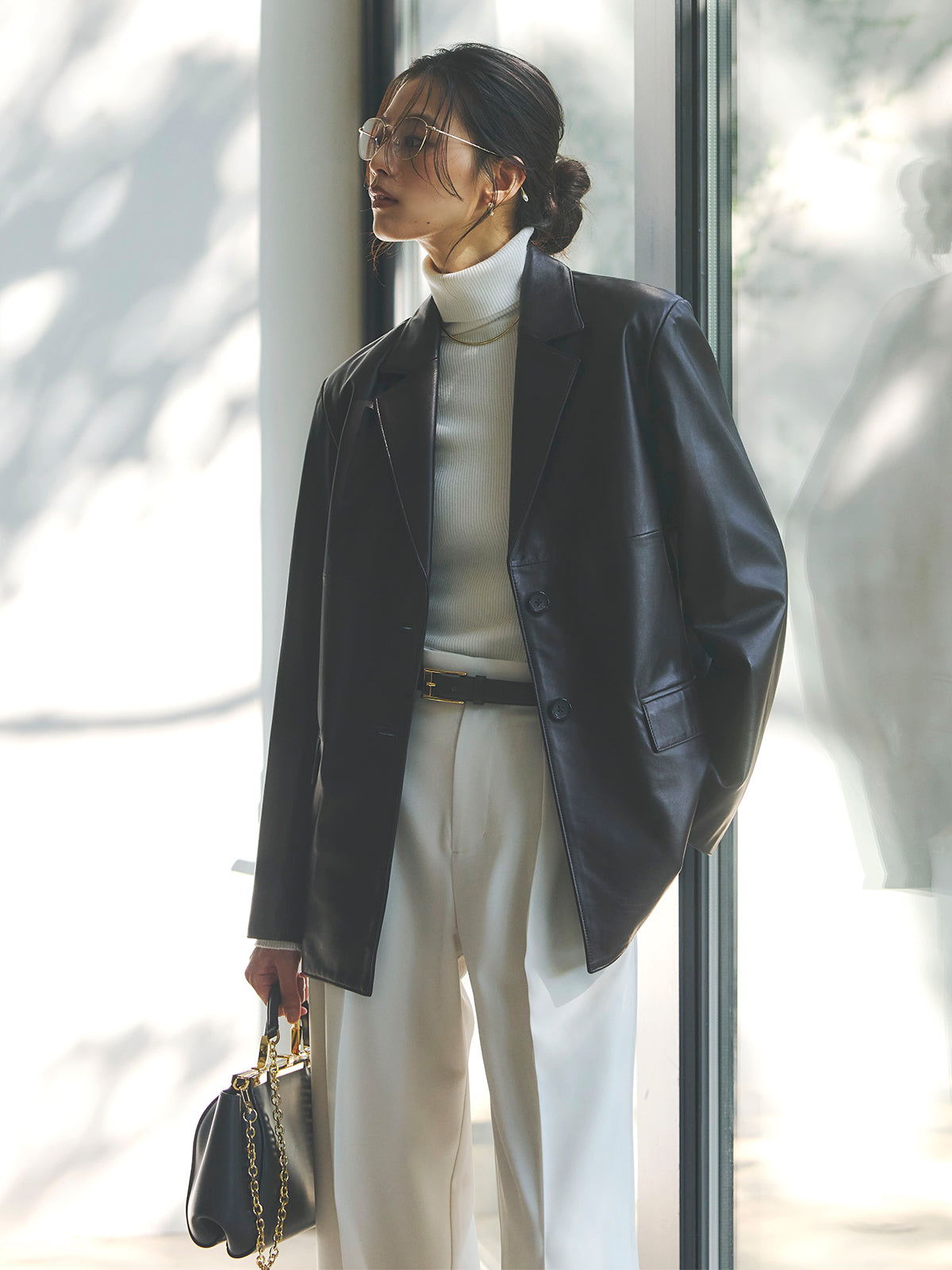 シルクカシミアブレンドフィットリブタートルニット