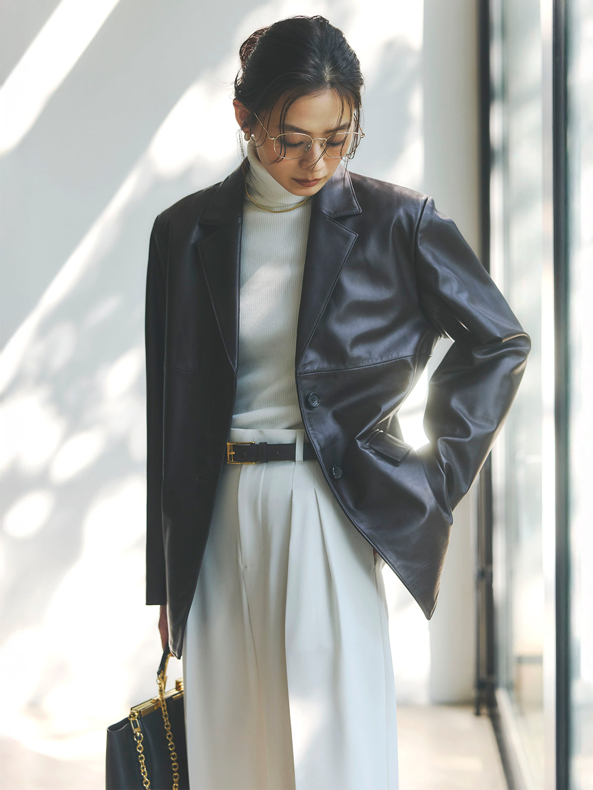 シルクカシミアブレンドフィットリブタートルニット