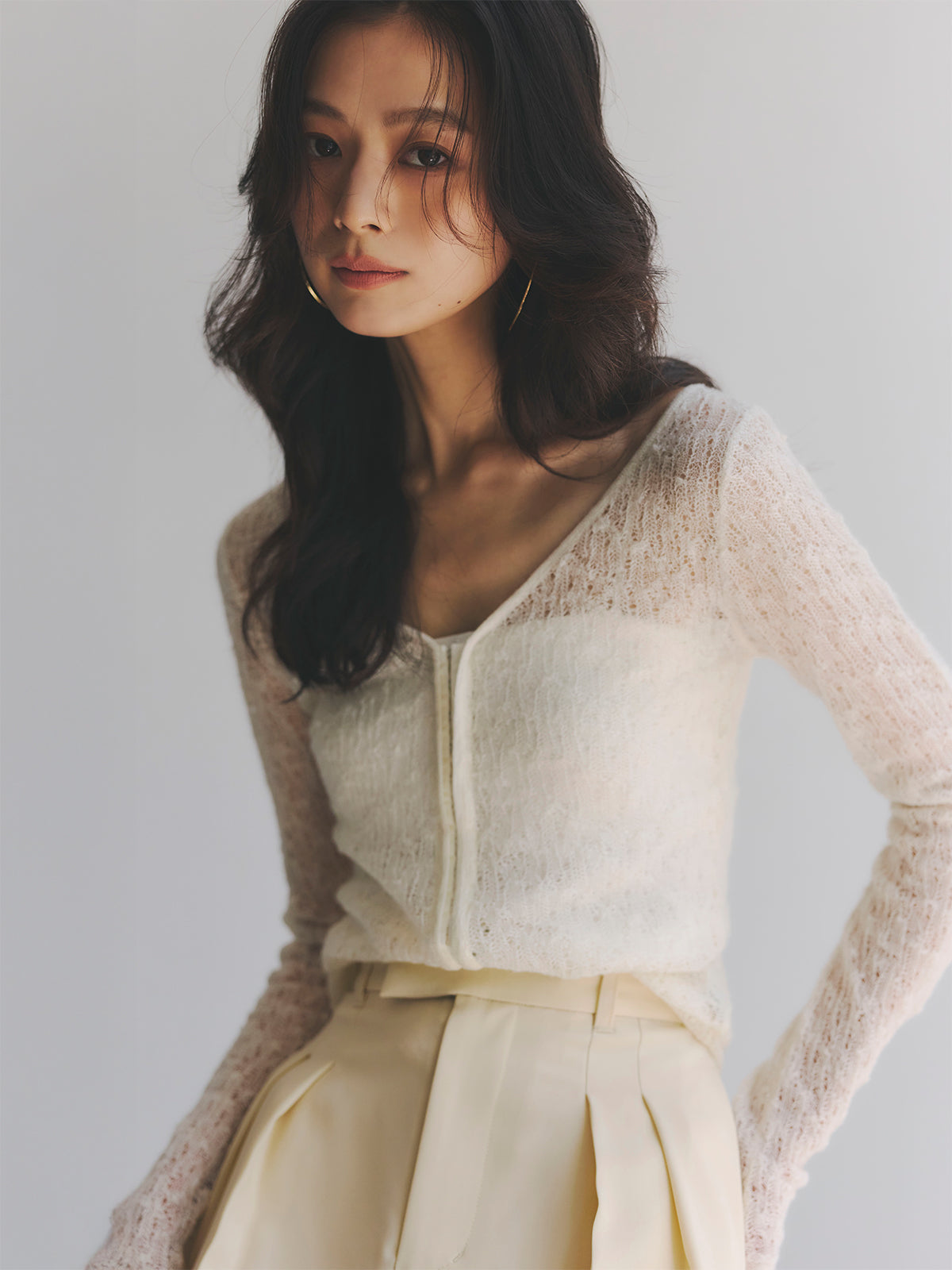 ウールレースニットトップス 