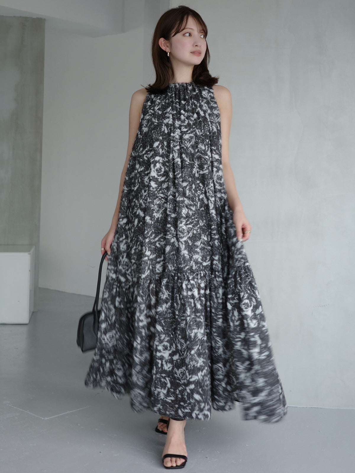 カットジャカードニュアンスプリントワンピース