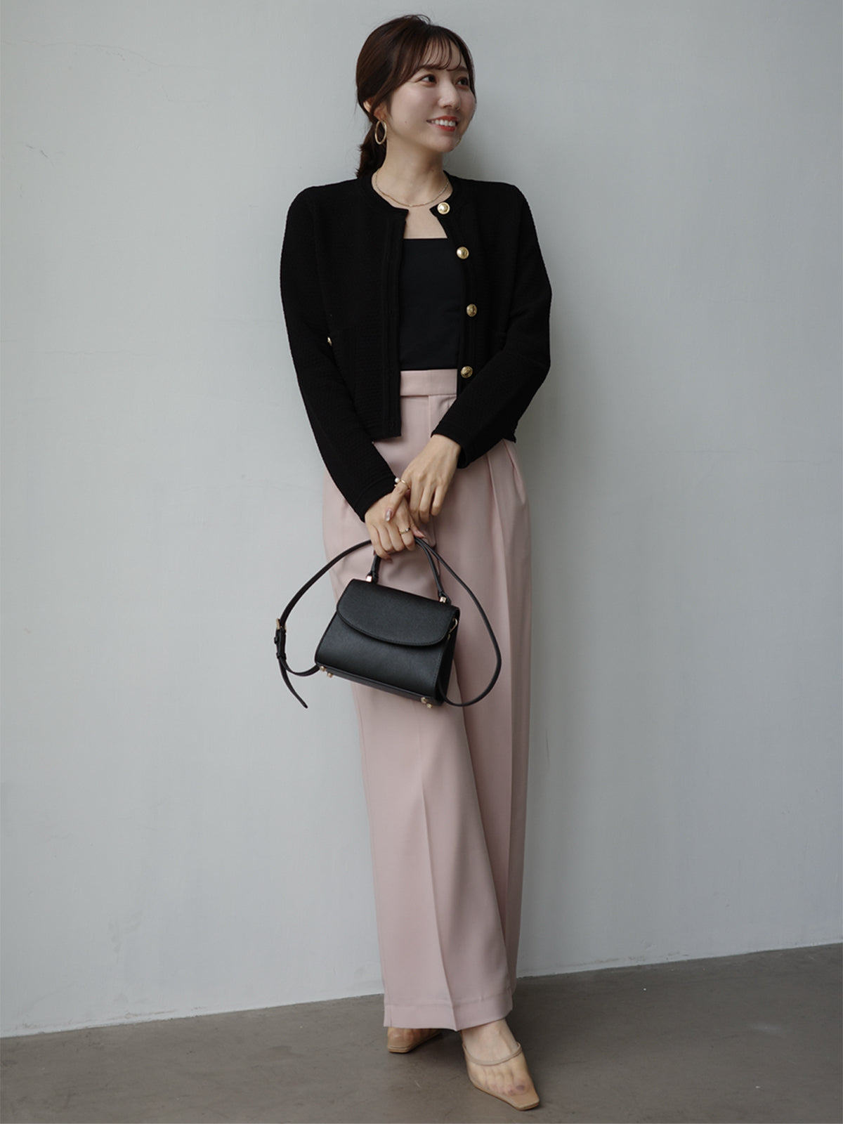 ノーカラーラーベンニットジャケット