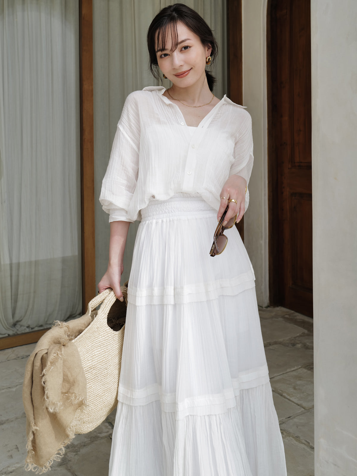 Indiaシルクブレンドティアードスカート